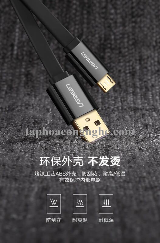 Ugreen 30675 0.5M màu Đen Cáp sạc truyền dữ liệu USB 2.0 sang MICRO USB dáng dẹt US118 30030675